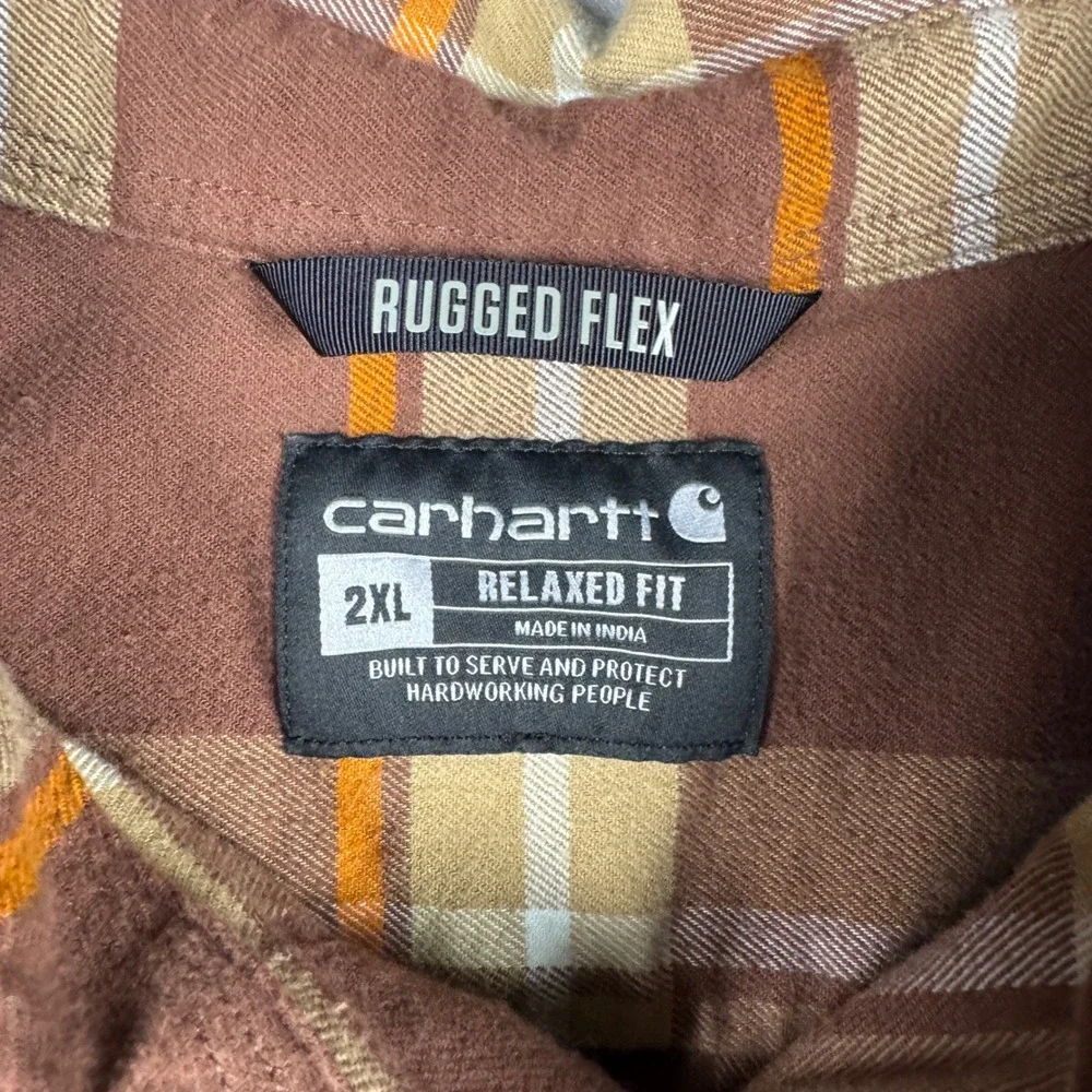 Carhartt Rugged Flex Plaid Flannel Shirt Mens 2XL Brown Orange TW5945-M Relaxed - Picture 3 of 9